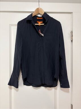 Joe Fresh Navy Button-Up Shirt 100% Silk